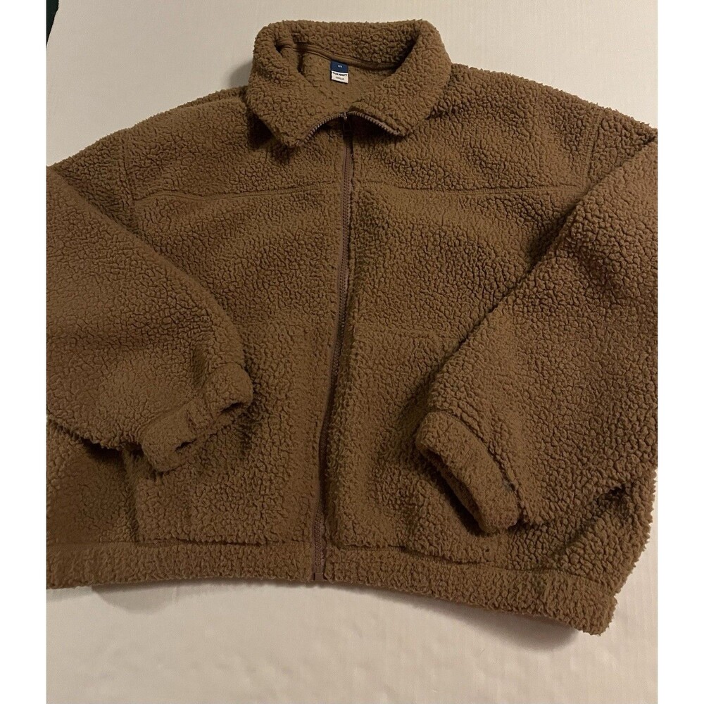 Old Navy Sherpa Fleece Full Zipper Jacket Coat Womens XS Brown Winter Fall Warm